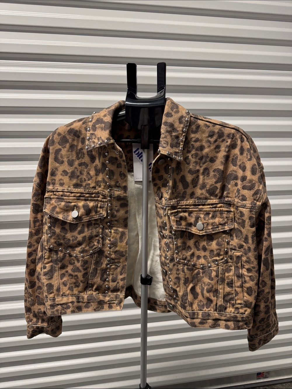 Leopard Print Studded Crop Jean Jacket - Brown